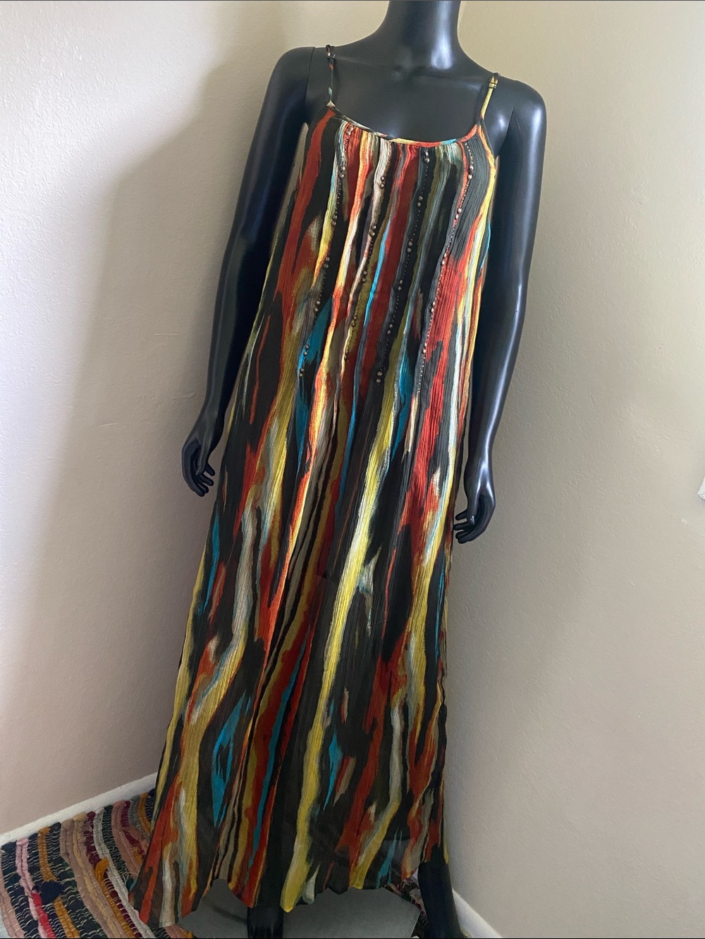 Jessica Simpson Multicolor Abstract Vertical Stripe Maxi Slip Dress